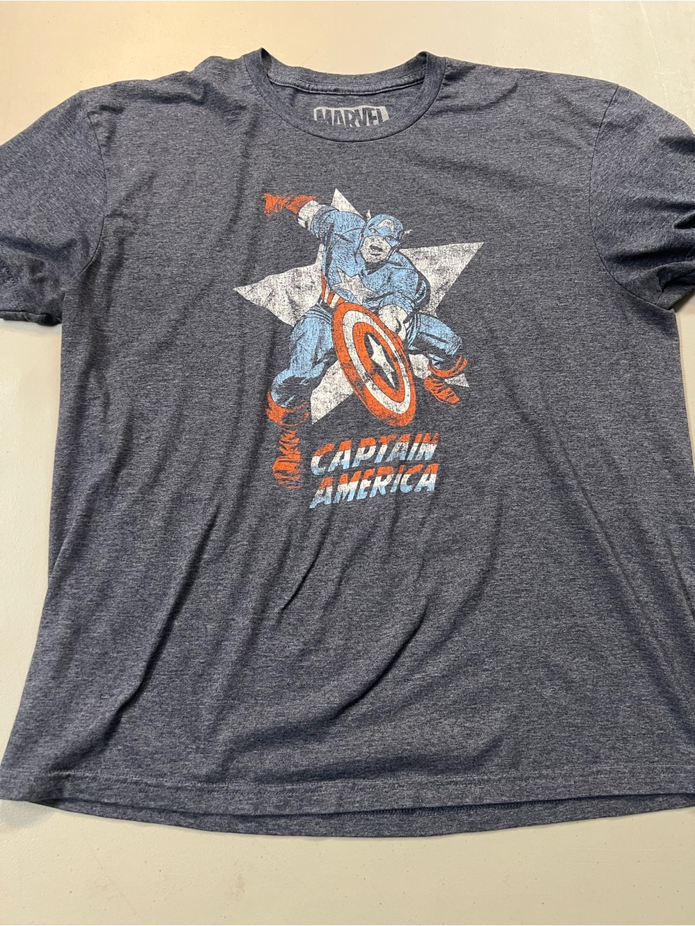 Marvel Captain America Men’s XL Blue Gray Graphic T-Shirt Superhero Tee